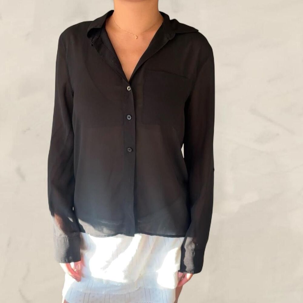 Aeropostale black sheer button-up blouse size small